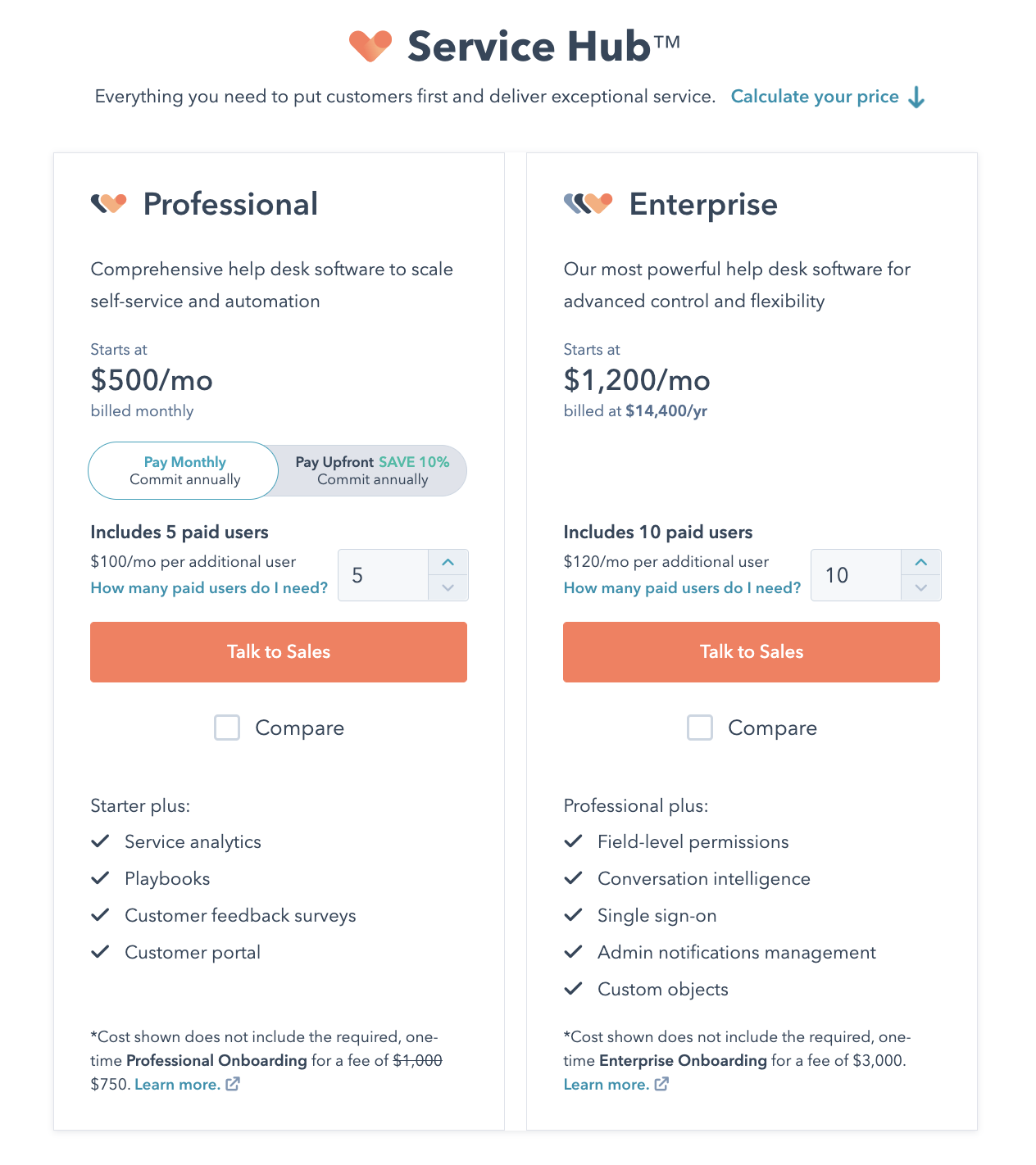 HubSpot Pricing page