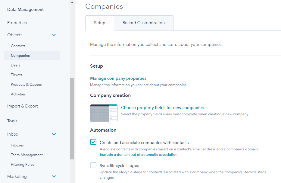 HubSpot CRM Migration settings